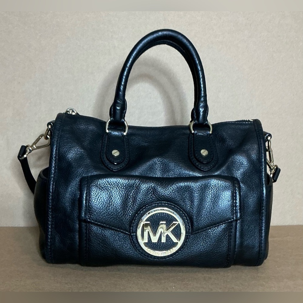 Y2K Vintage 90s,Michael Kors Black Leather Satchel with Gold Logo - Picture 2 of 14